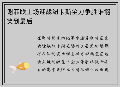 谢菲联主场迎战纽卡斯全力争胜谁能笑到最后